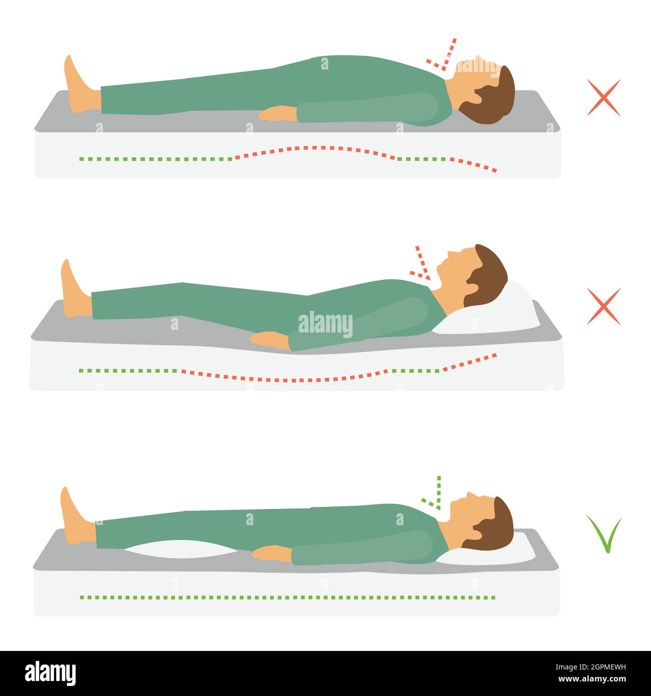 sleeping correct body position Stock Vector