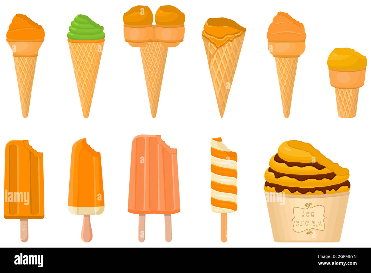 big kit ice cream popsicle different types in cone waffle cup Stock Vector Image & Art Alamy
