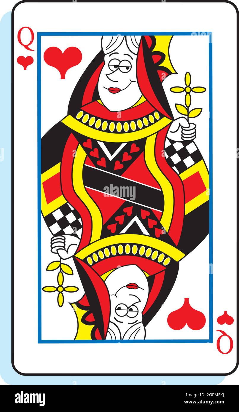 Cartoon illustration of a queen of hearts playing card. Stock Vector