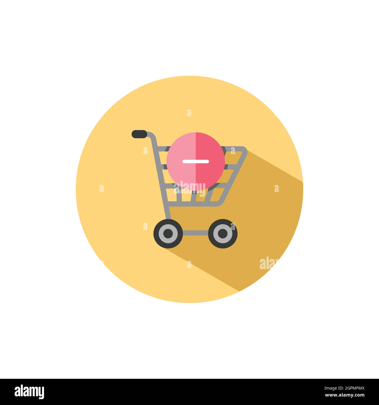 Shopping cart. Delete product. Flat icon in a circle. Commerce vector illustration Stock Vector