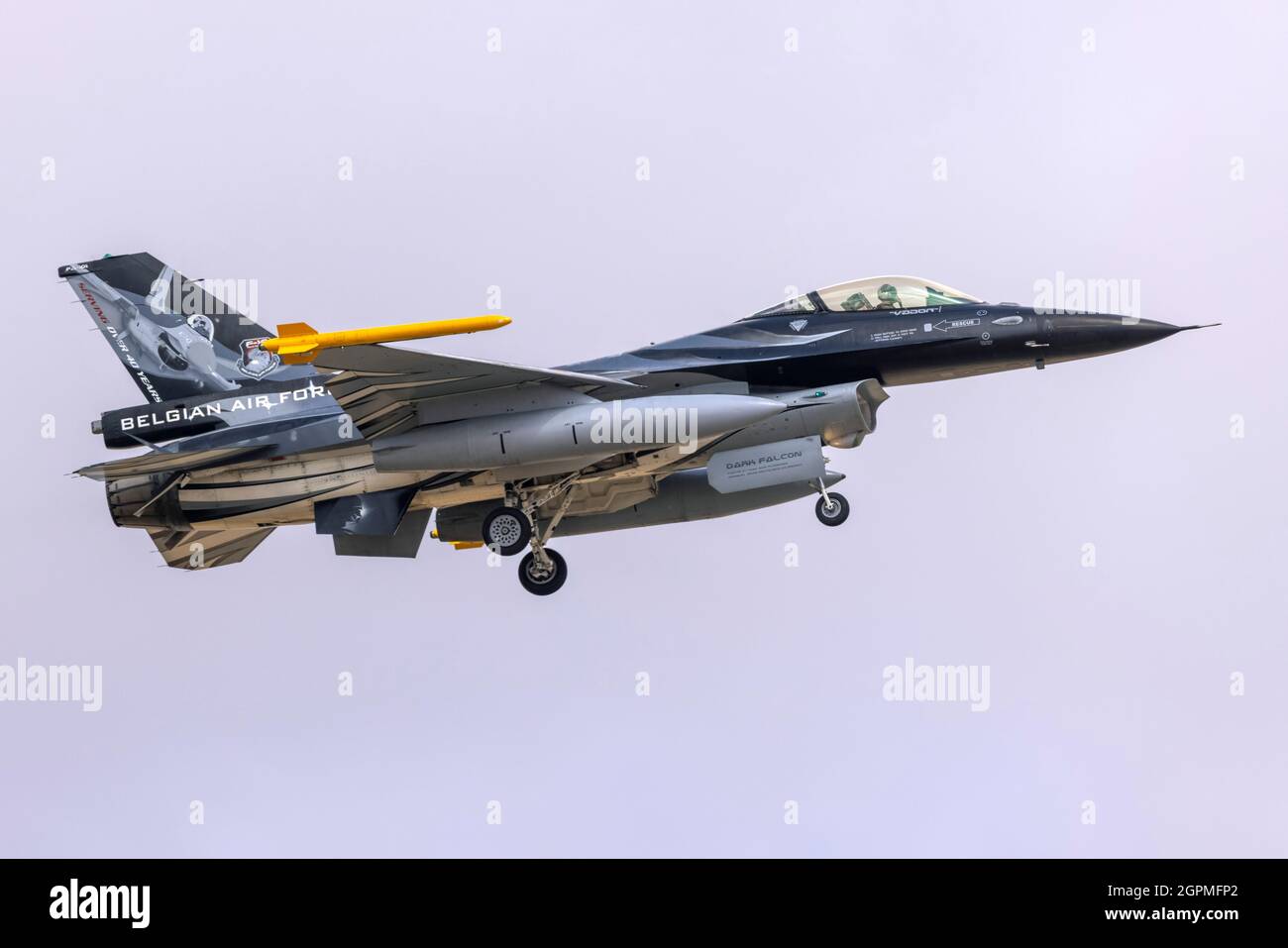 Belgian Air Force General Dynamics (SABCA) F-16AM Fighting Falcon (REG: FA-101) arriving to participate in the airshow. Stock Photo