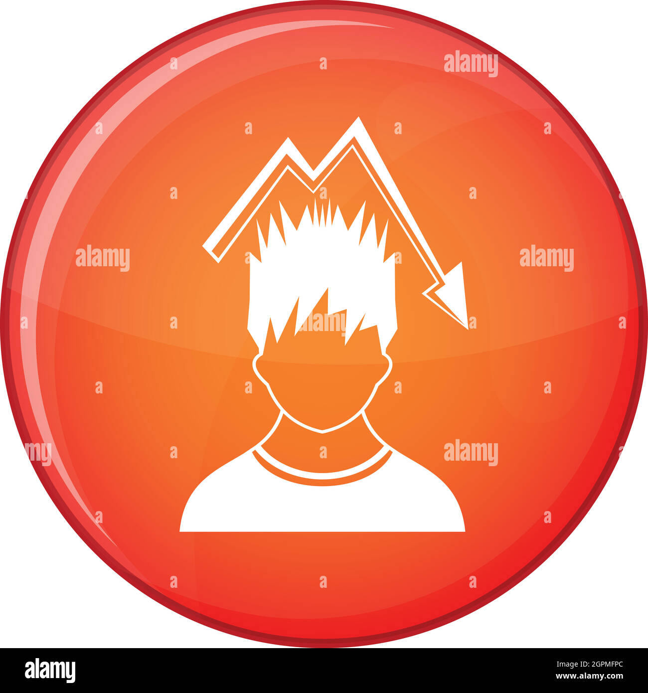 Man with falling red graph over head icon Stock Vector