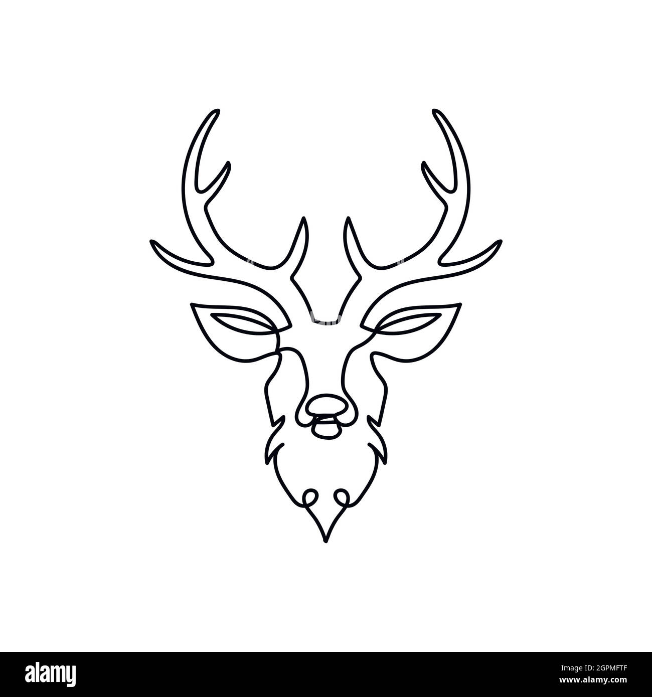Continuous one line of reindeer in silhouette. Minimal style. Perfect for cards, party invitations, posters, stickers, clothing. Black abstract icon. Logo concept. Christmas concept Stock Vector