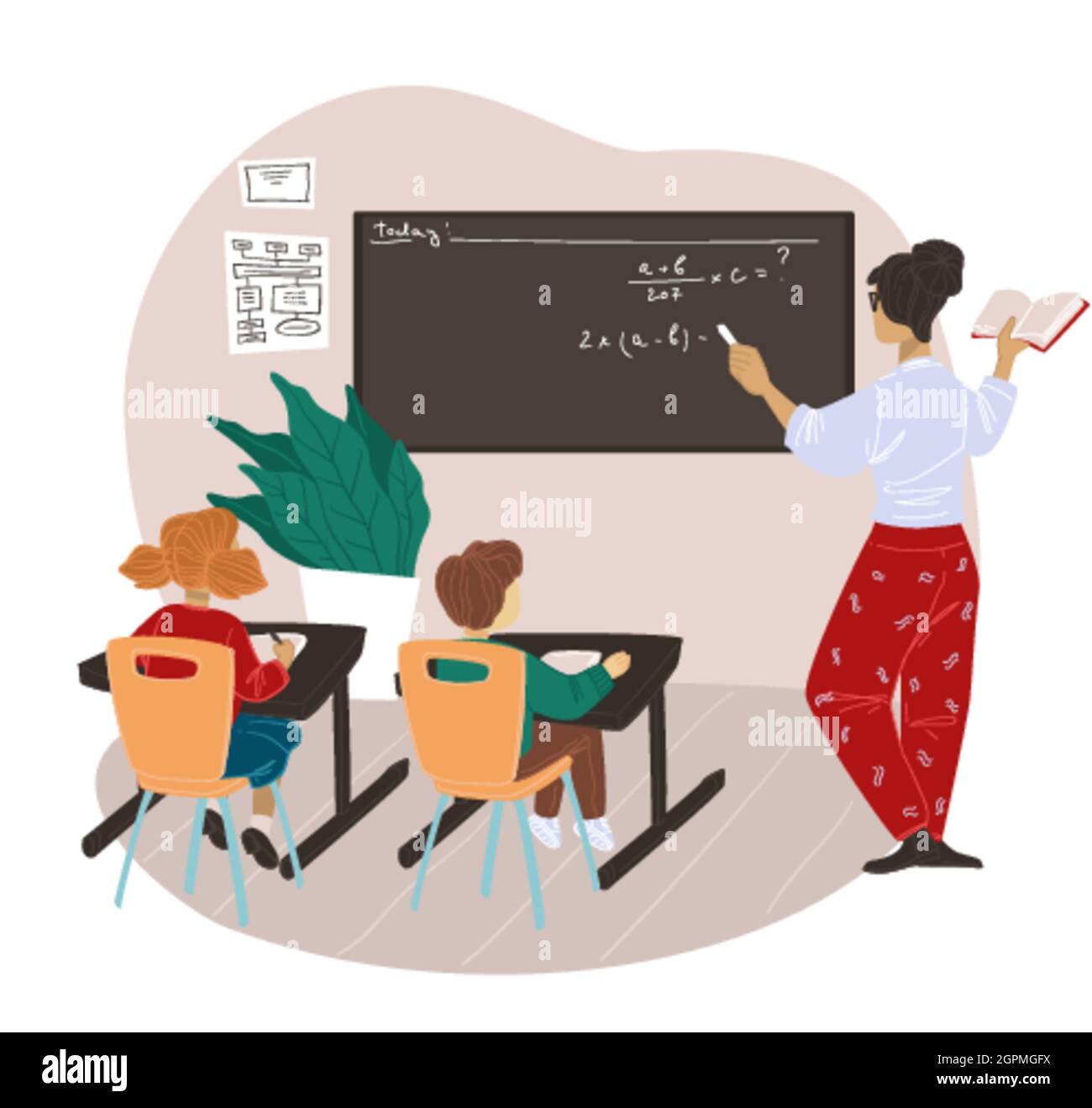 Elementary school teacher working with kids vector Stock Vector Image ...
