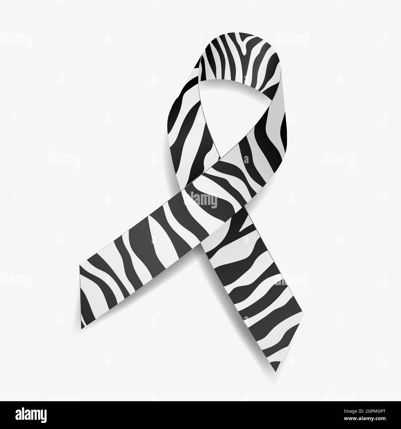 Zebra ribbon awareness Carcinoid Cancer, Ehlers-Danlos Syndrome, Rare Diseases and Disorders. Isolated on white background. Vector illustration. Stock Vector