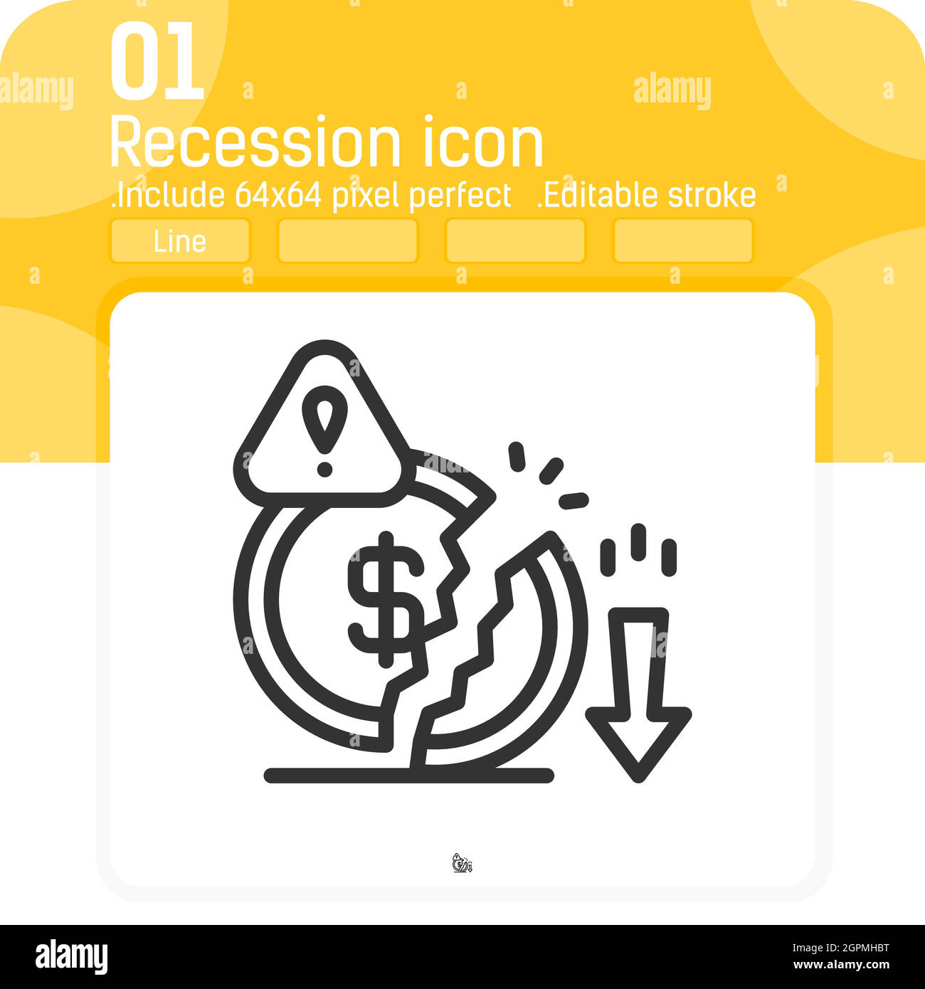 Decrease money icon with outline style isolated on white background. Graphics illustration recession, disadvantage business icon symbol for ui, ux, website, finance, logo, mobile apps and all project Stock Vector