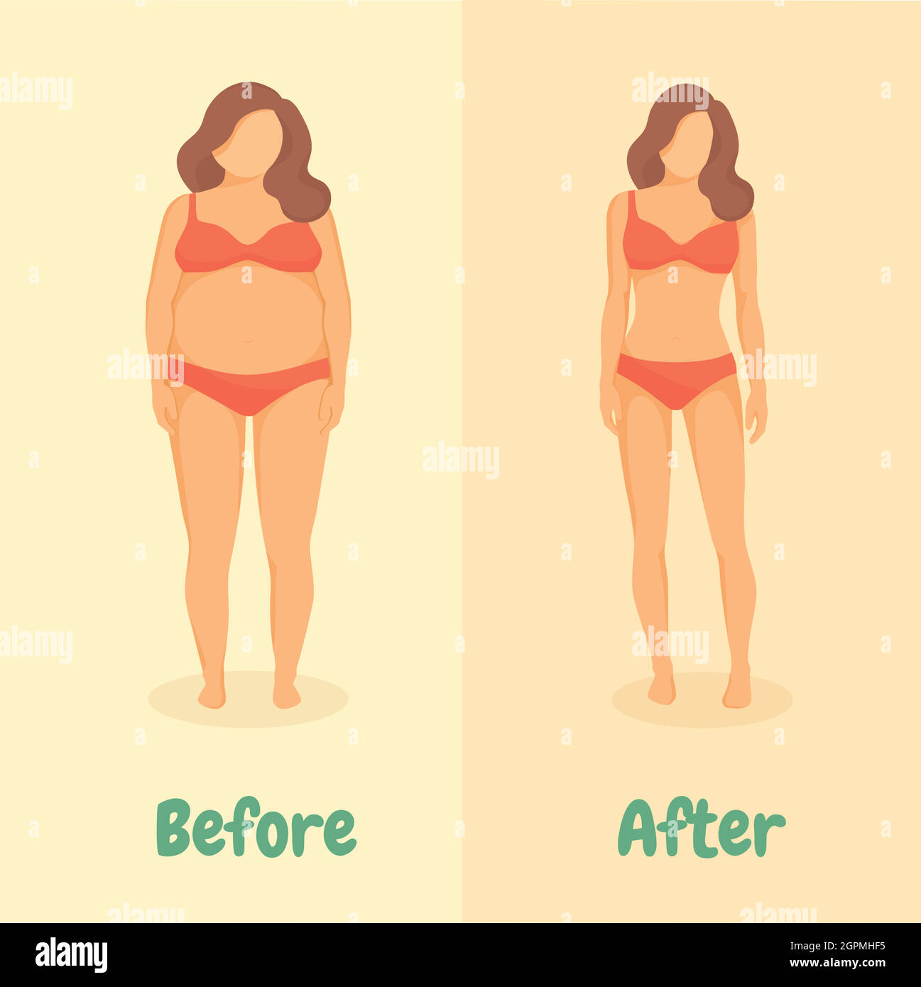 Woman before and after diet or weight loss Stock Vector