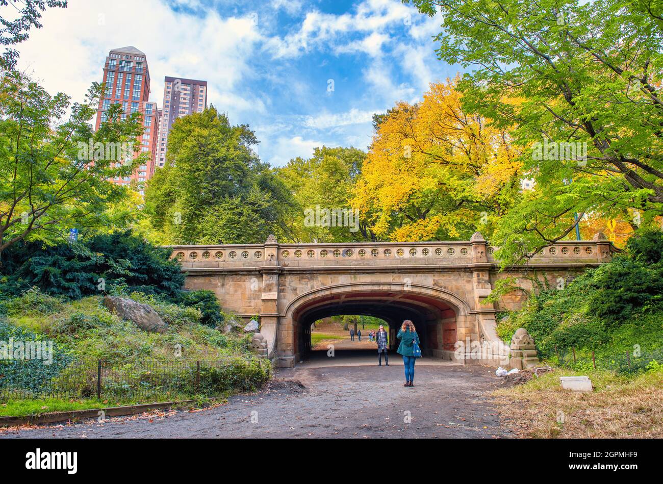 NEW YORK CITY, USA - OCTOBER 25TH, 2015: Tourists and locals visit Central Park in autumn season. It is a main city attraction Stock Photo