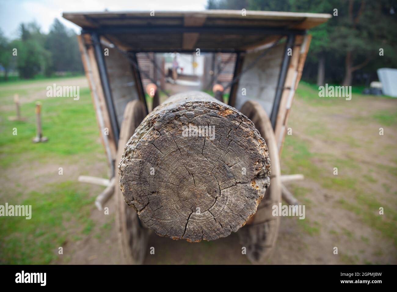 Reconstruction of middle ages - slavic wooden battering ram Stock Photo