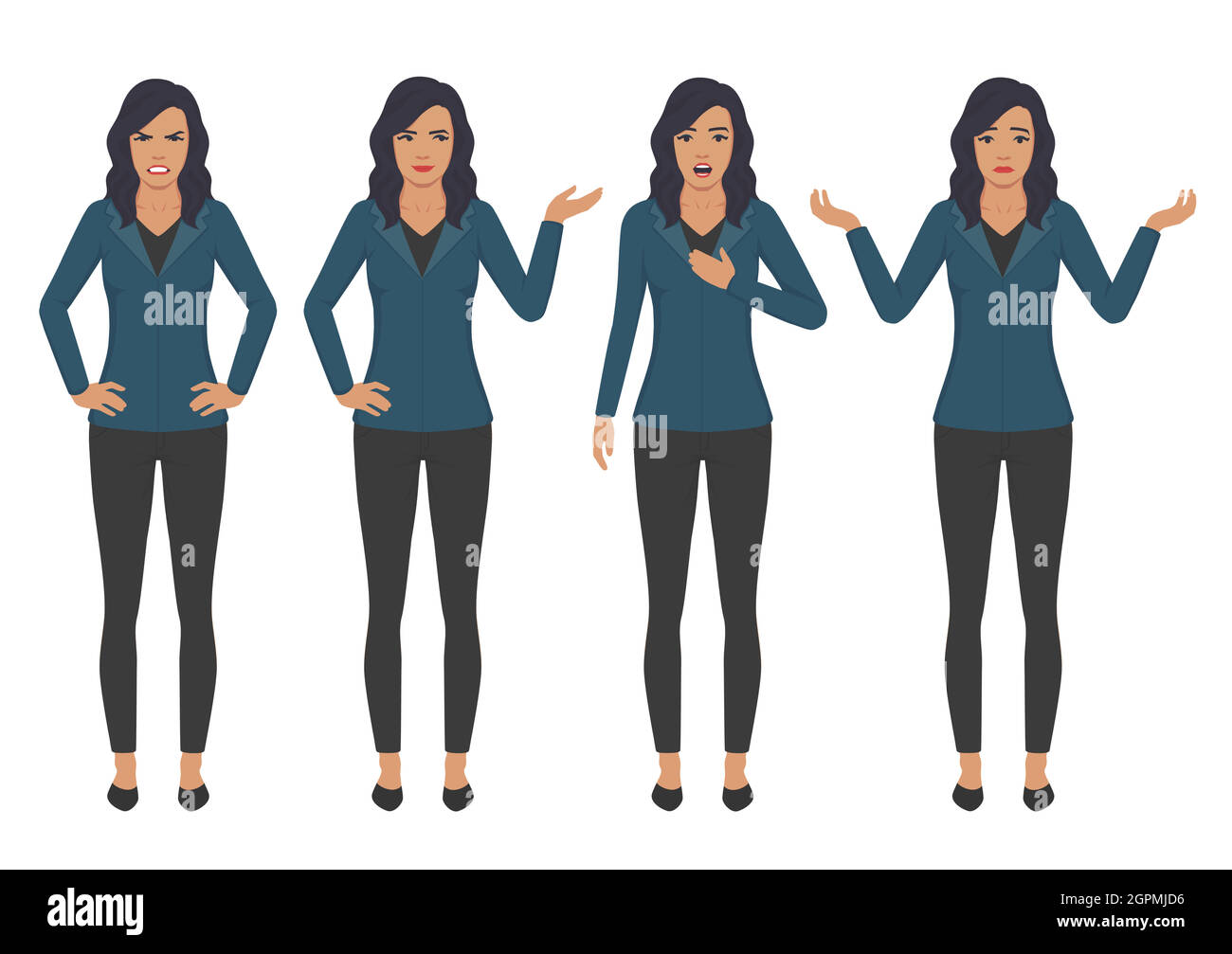 woman character, expressions with hands gesture Stock Vector