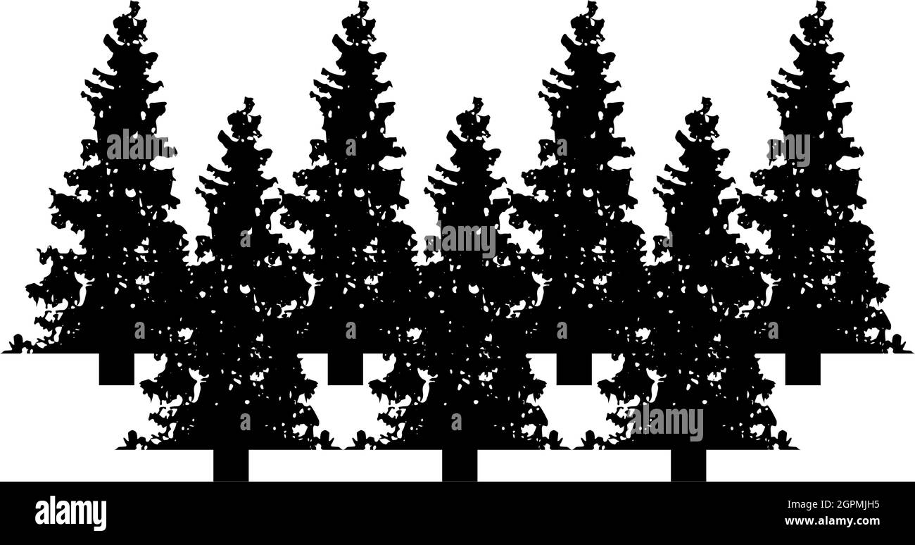 Silhouette fir tree christmas coniferous spruce pine forest evergreen woods conifer black color vector illustration flat style image Stock Vector
