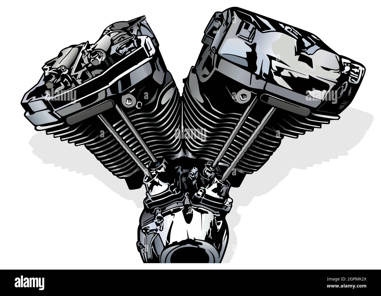 Colored Illustration of a Motorcycle Engine Stock Vector