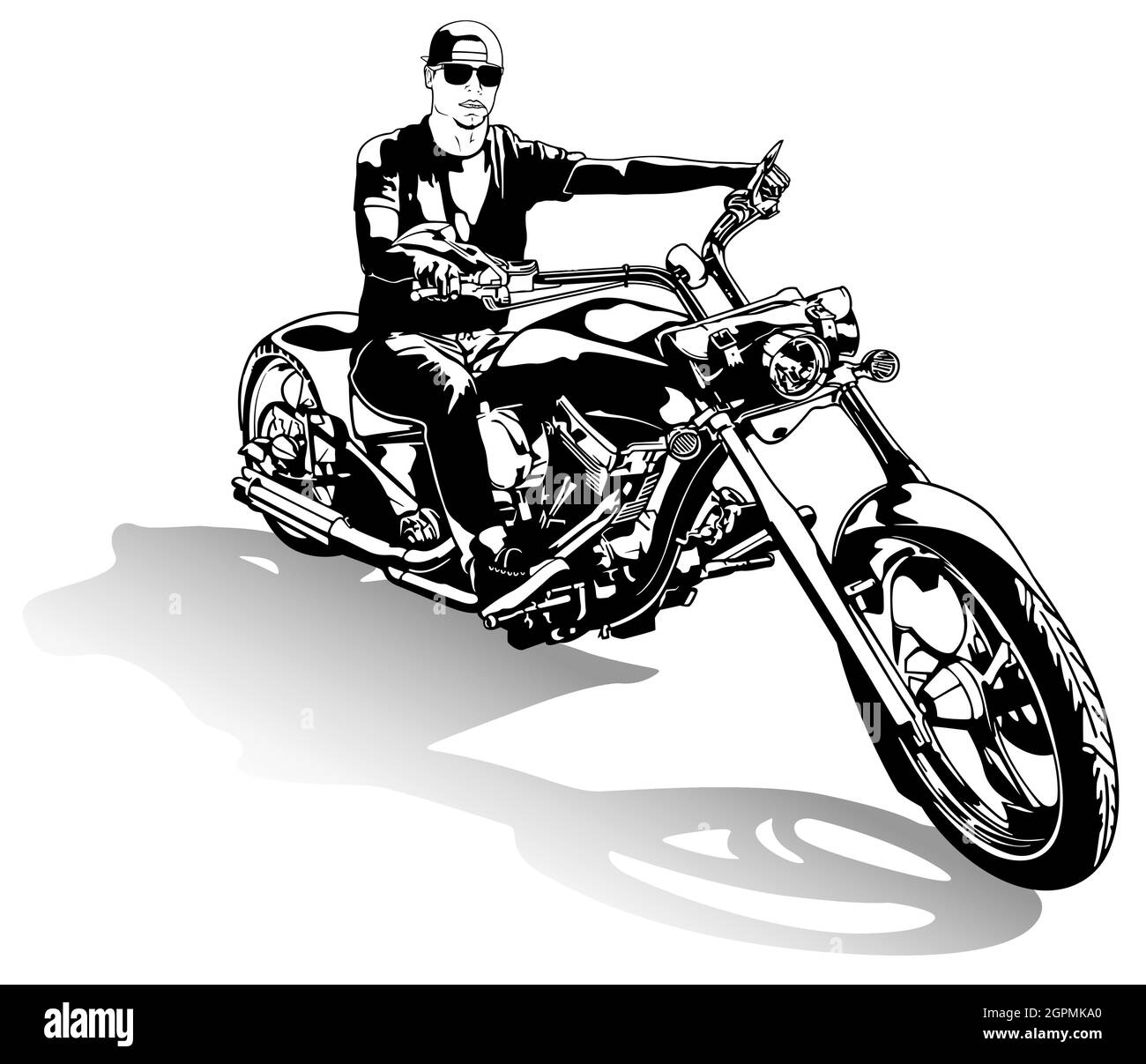 Motorcyclist on Motorcycle Drawing Stock Vector
