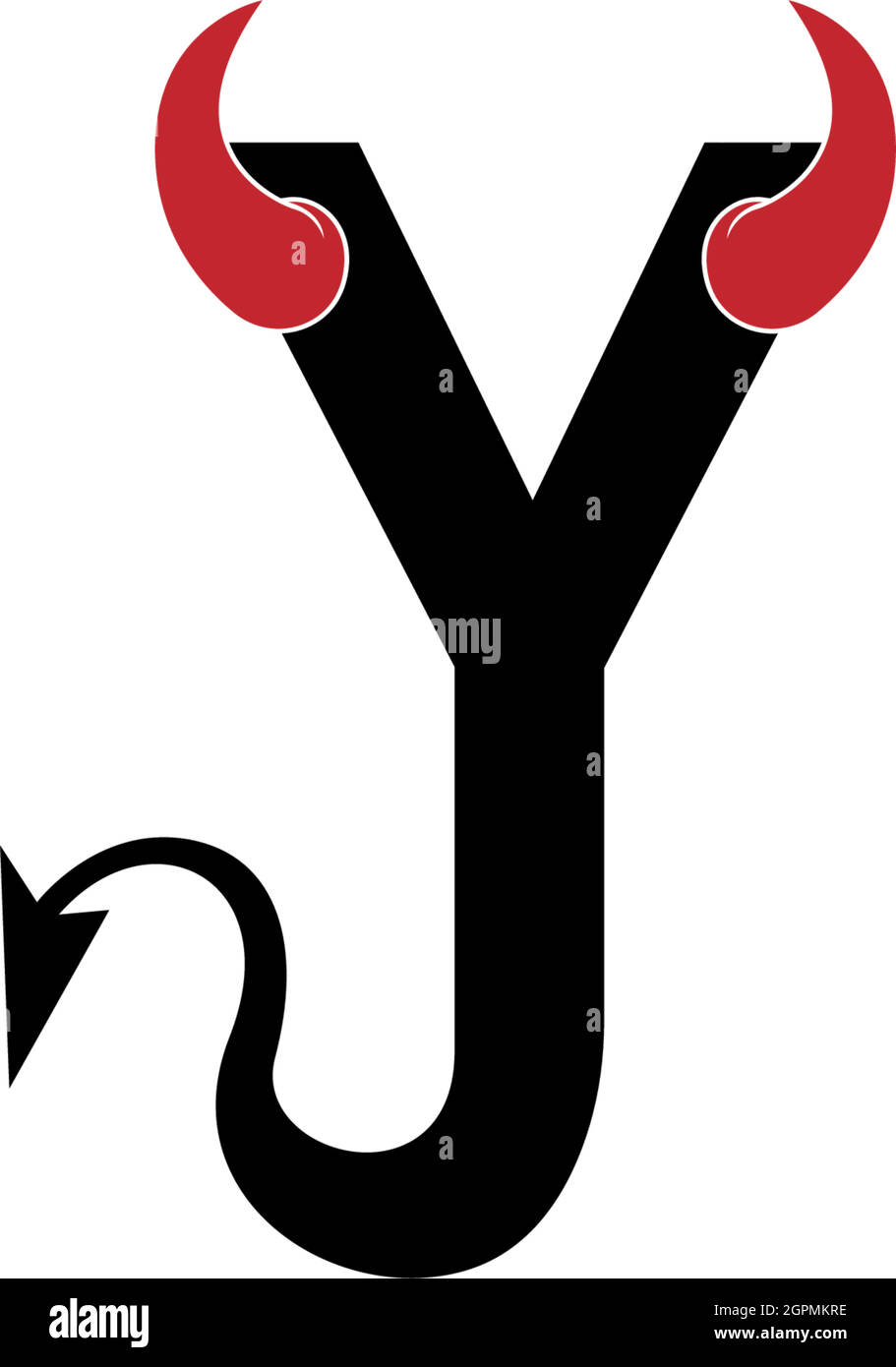 Letter Y with devil's horns and tail icon logo design vector Stock Vector