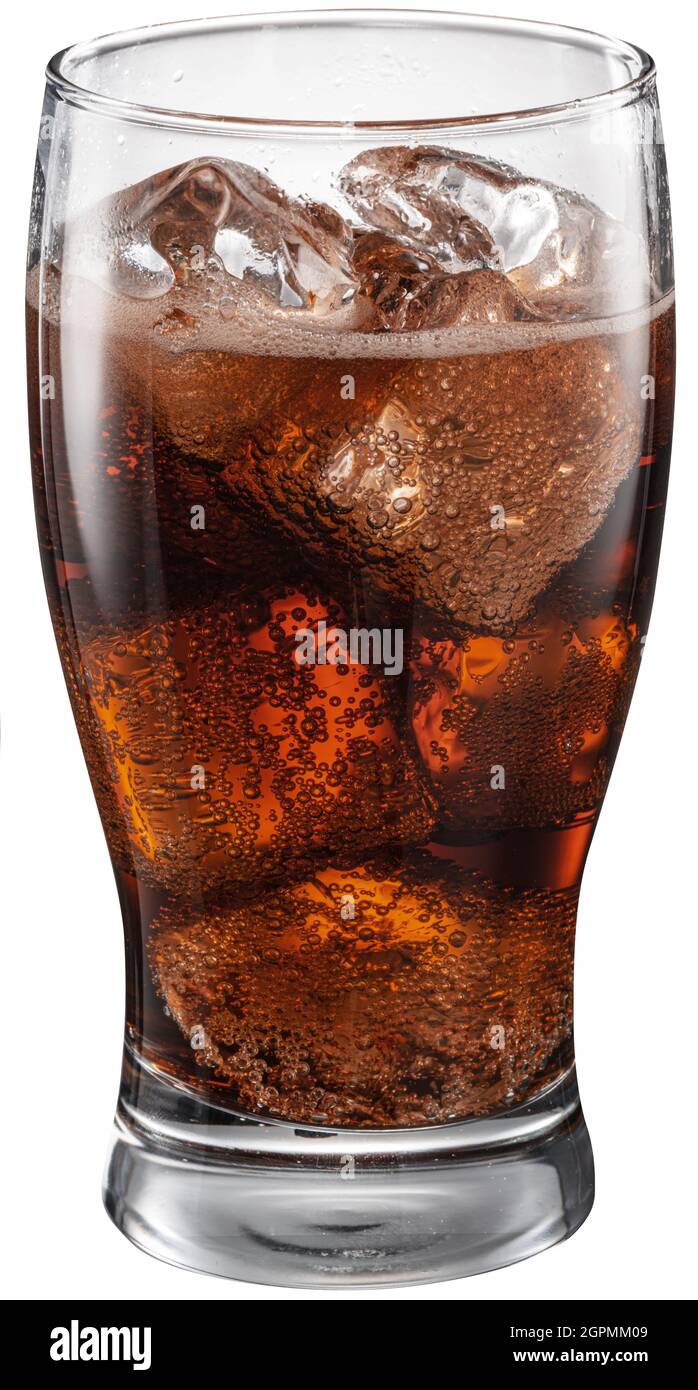 Glass of cola drink with ice cubes isolated on white background. File ...