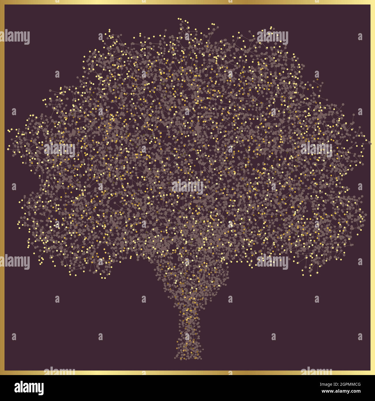 Card Magic luminous tree and flickering golden lights Stock Vector