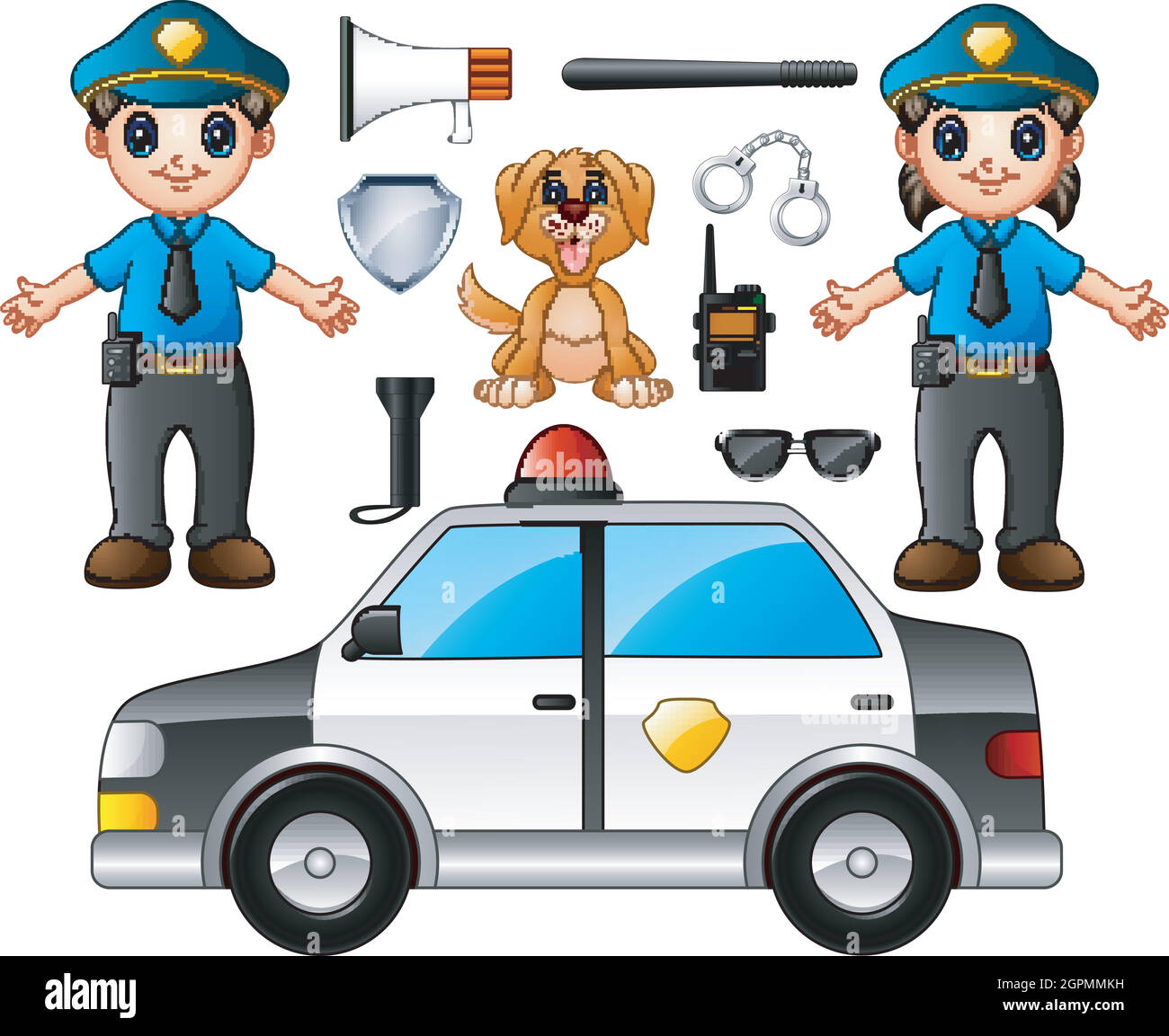 Set of Police Officer with police professional equipments Stock Vector