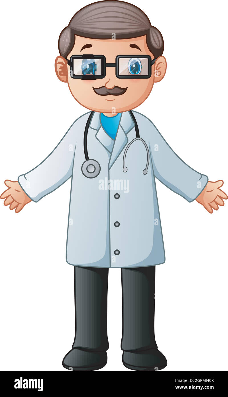 Cartoon doctor wearing lab white coat with stethoscope Stock Vector Image &  Art - Alamy