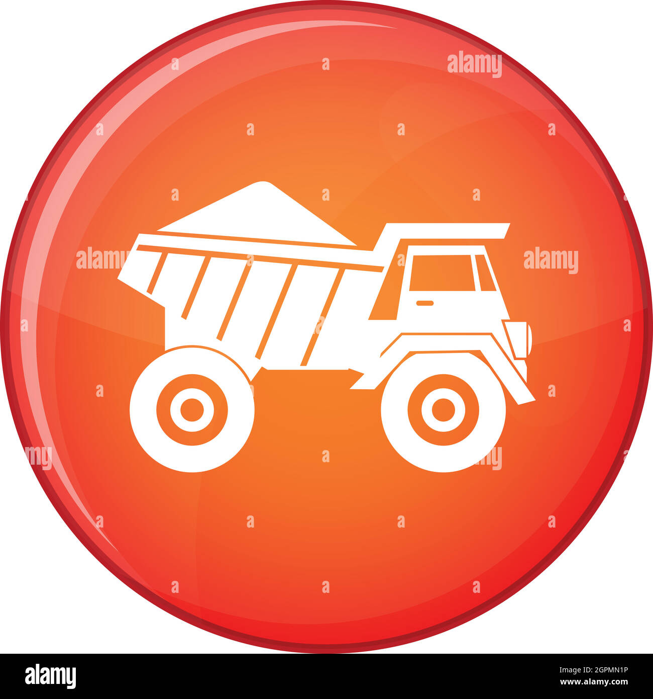 Dump truck with sand icon, flat style Stock Vector
