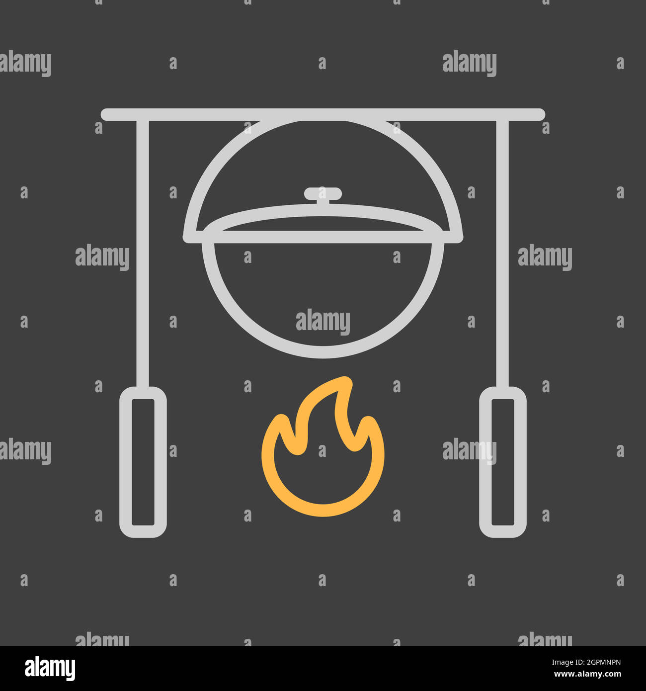 Camping pot over a bonfire vector icon on dark background Stock Vector