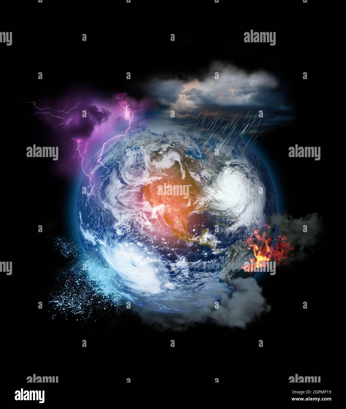 Climate change threats over planet Earth, dangers of global warming concept. Some elements of the image provided by NASA. Stock Photo