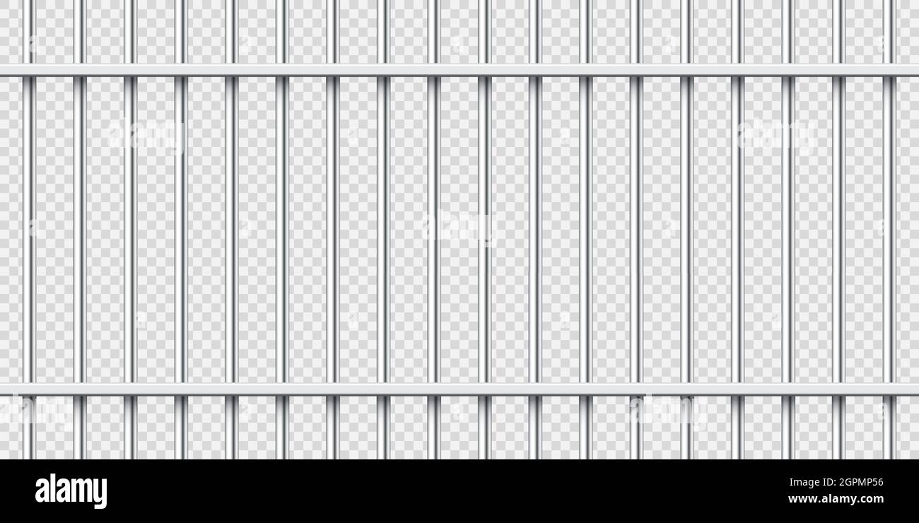 Realistic metal prison bars. Detailed jail cage, prison iron fence. Criminal background mockup