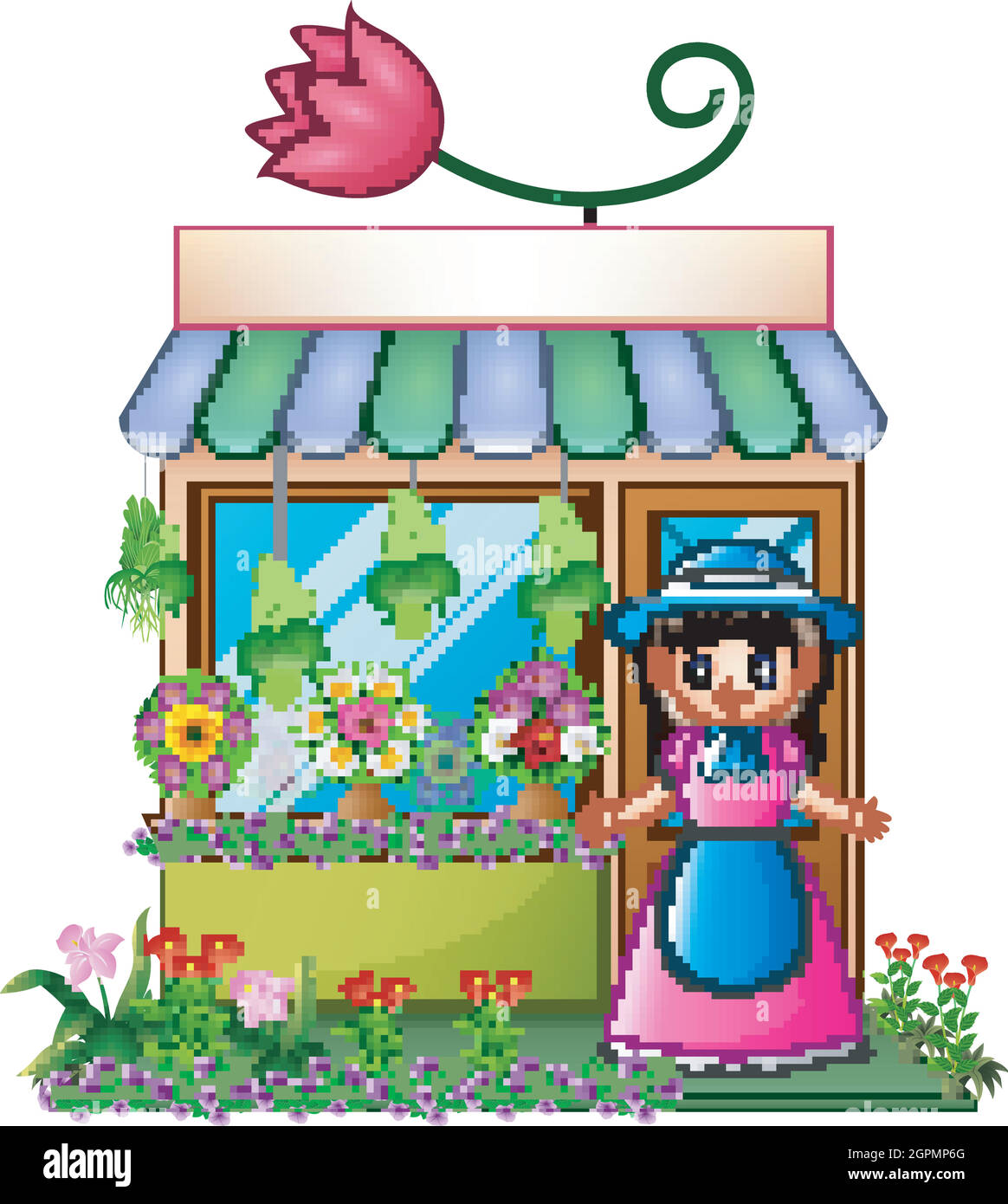 Vector illustration of Florist girl in the flower shop Stock Vector