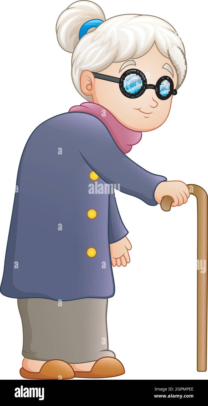 Cartoon of Old lady with a cane Stock Vector