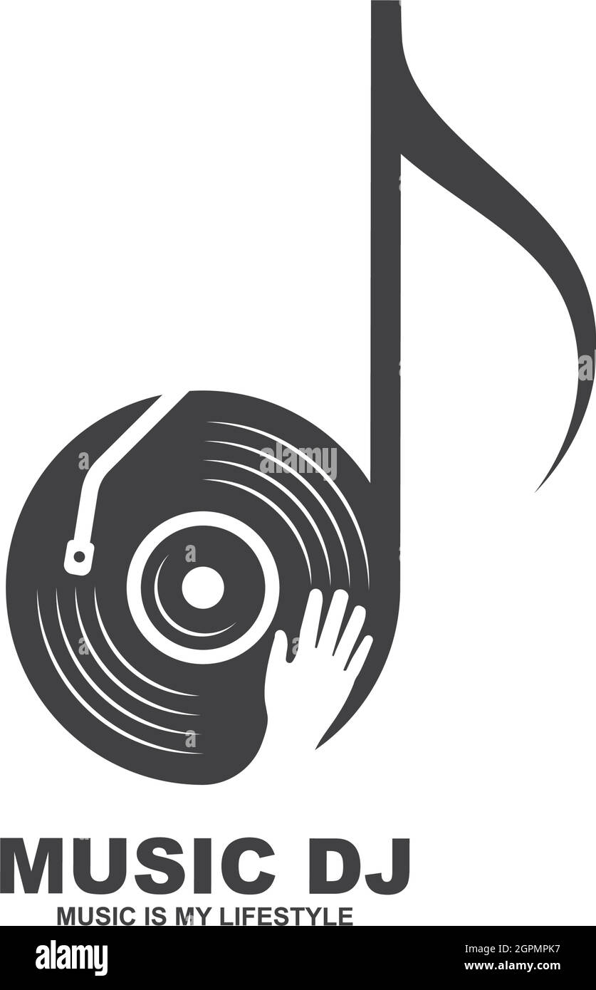 vinyl disc music with disc jockey hand vector icon illustration design ...