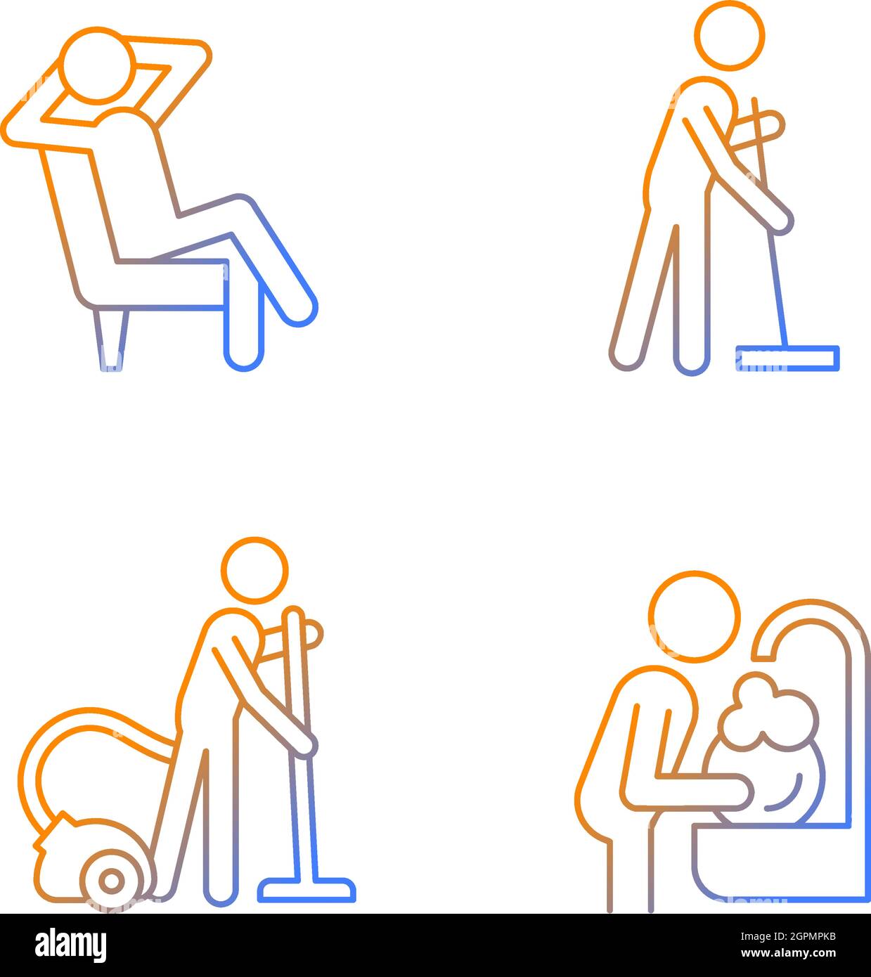 Household chores gradient linear vector icons set Stock Vector