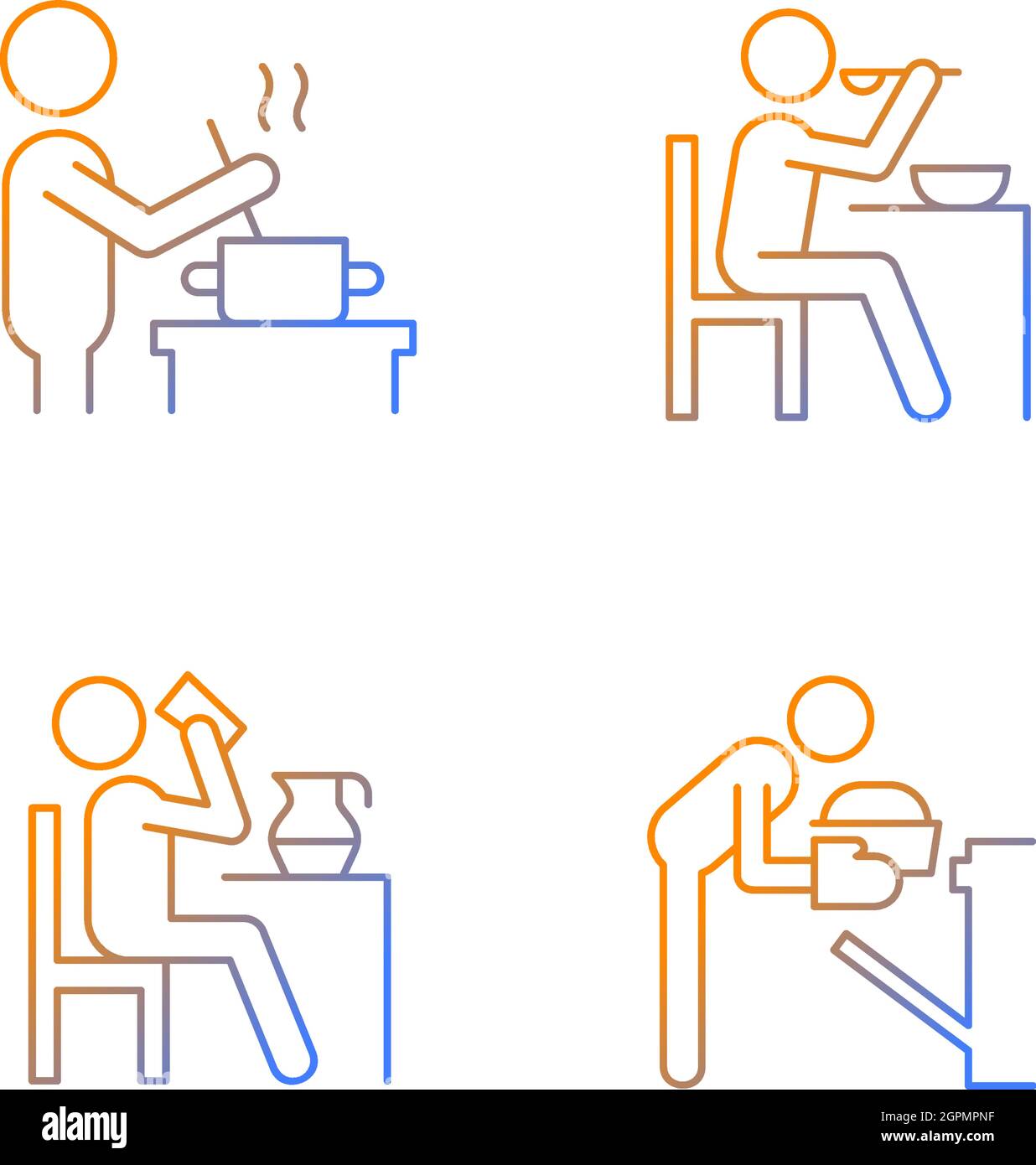 Cooking rotine gradient linear vector icons set Stock Vector