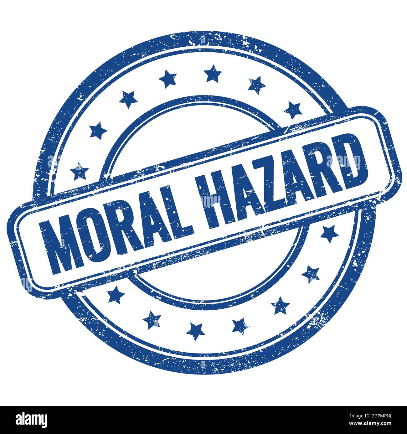 MORAL HAZARD text on blue vintage grungy round rubber stamp. Stock Photo