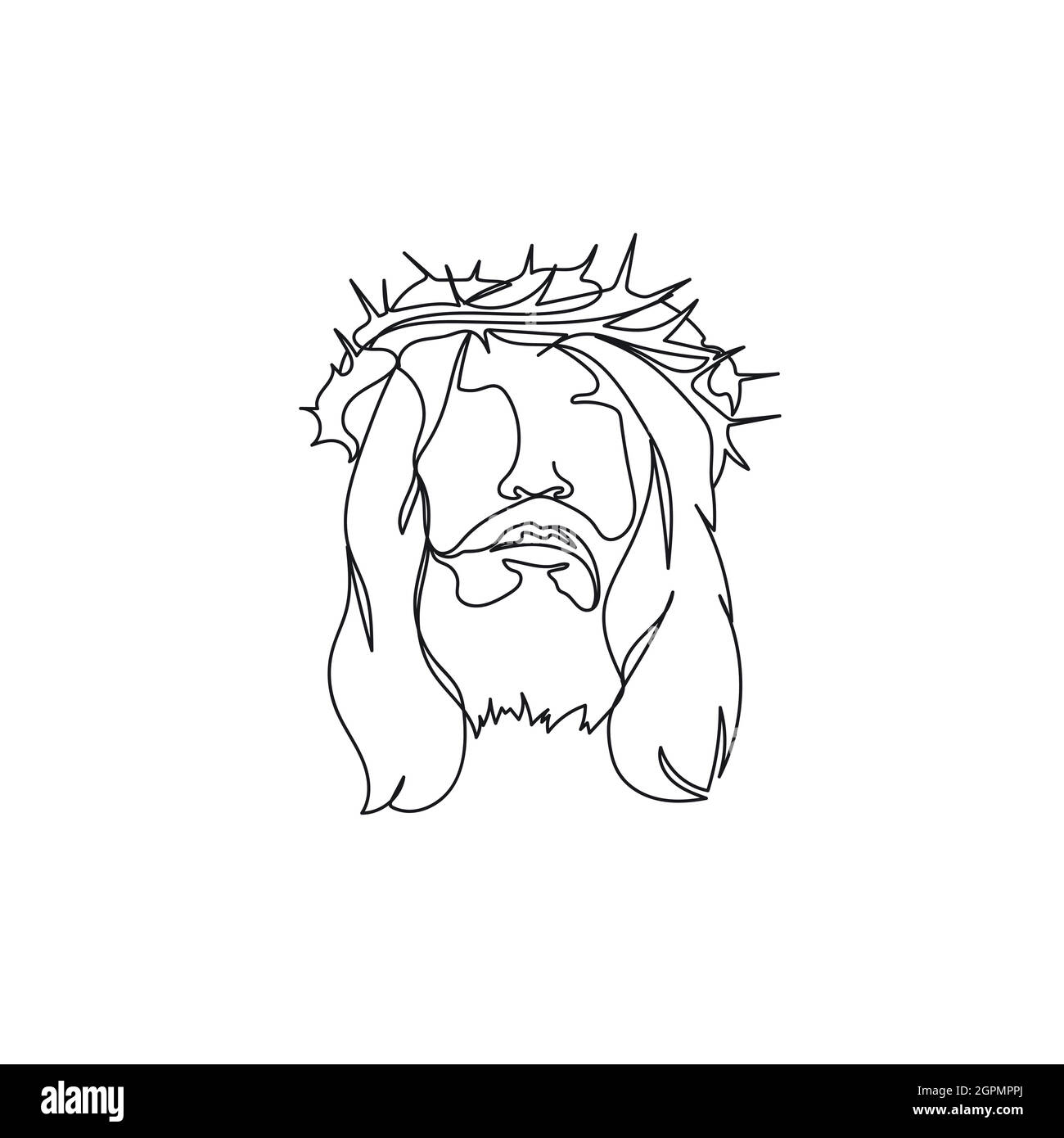 Continuous one line of Jesus Christ the son of God in silhouette. Minimal style. Perfect for cards, party invitations, posters, stickers, clothing. Black abstract icon. Stock Vector