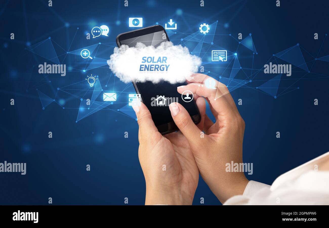 Hand using smartphone with cloud technology concept Stock Photo - Alamy