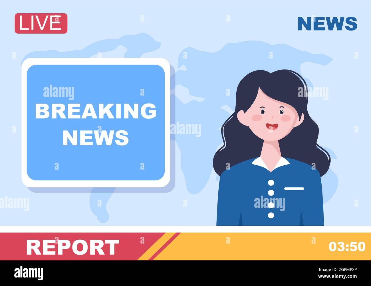 Breaking News Reporter Background Vector Illustration With Broadcaster or Journalist on the