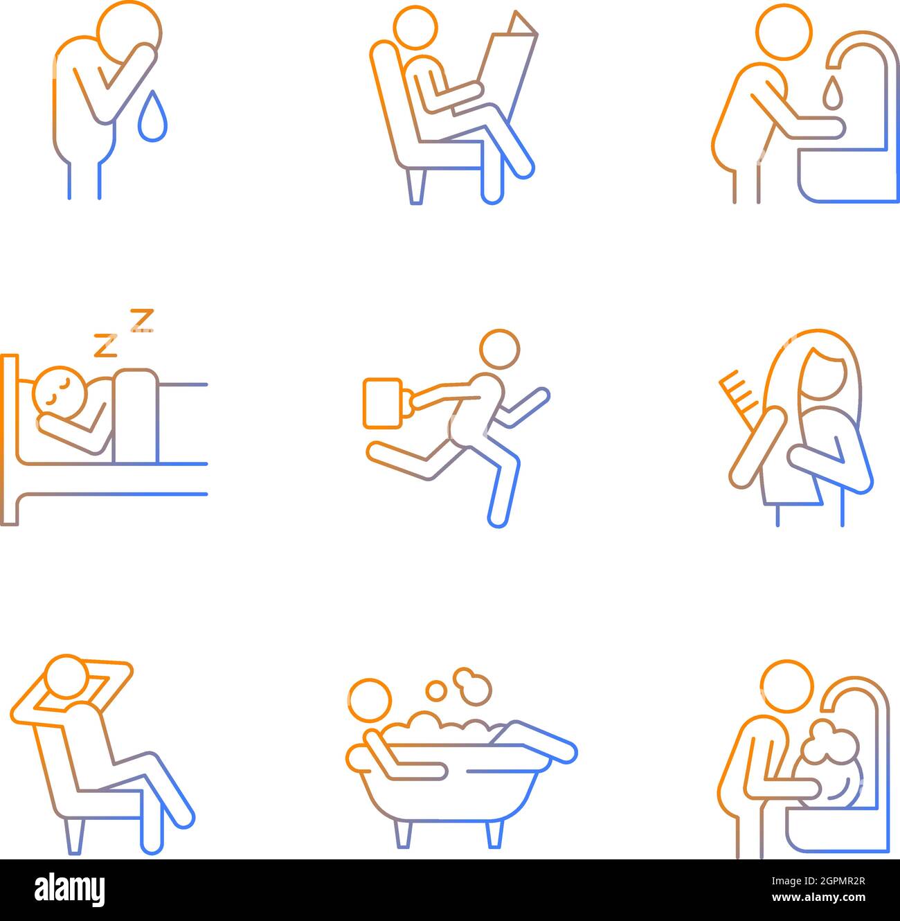 Daily living gradient linear vector icons set Stock Vector