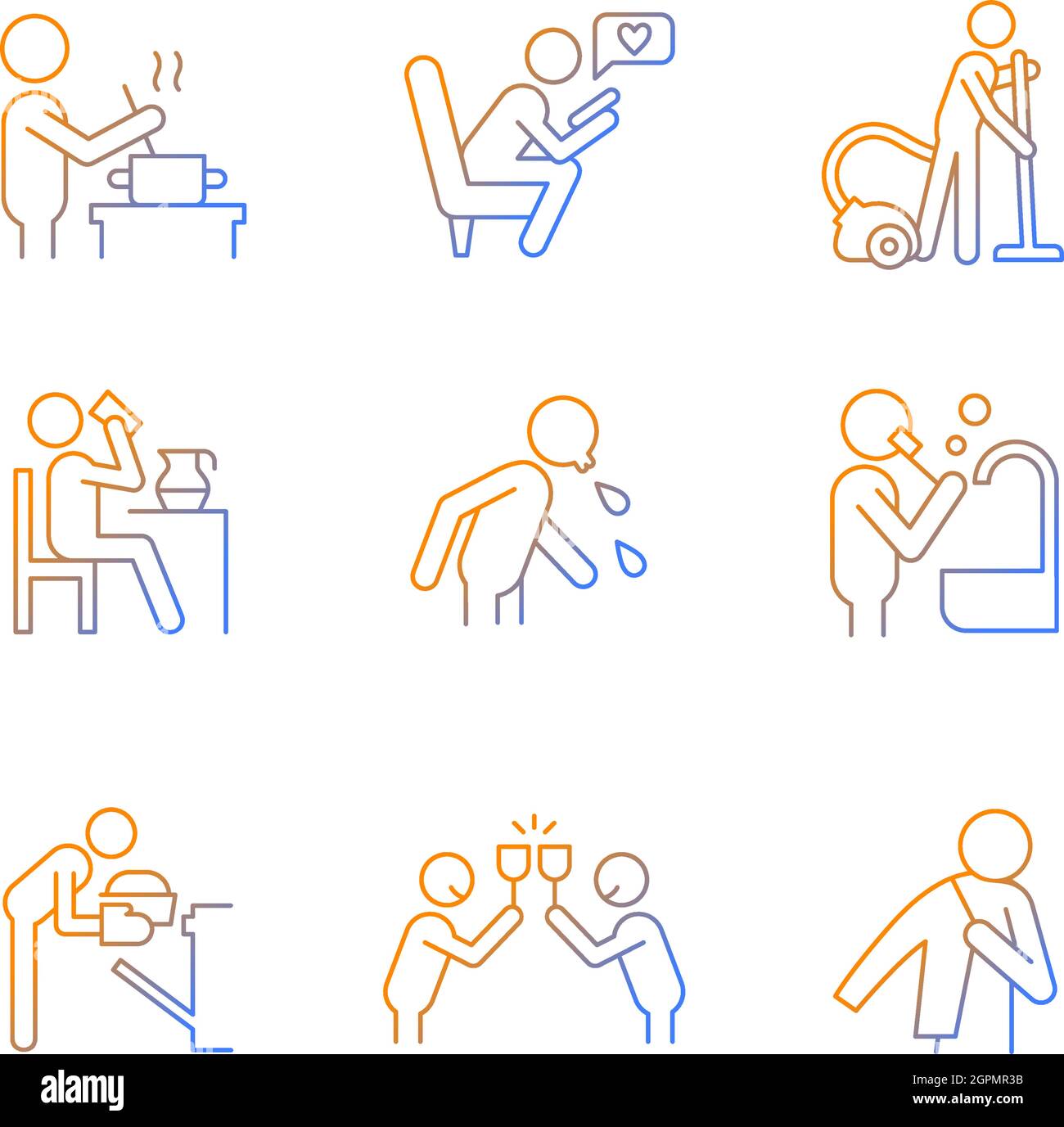 Day-to-day routine gradient linear vector icons set Stock Vector