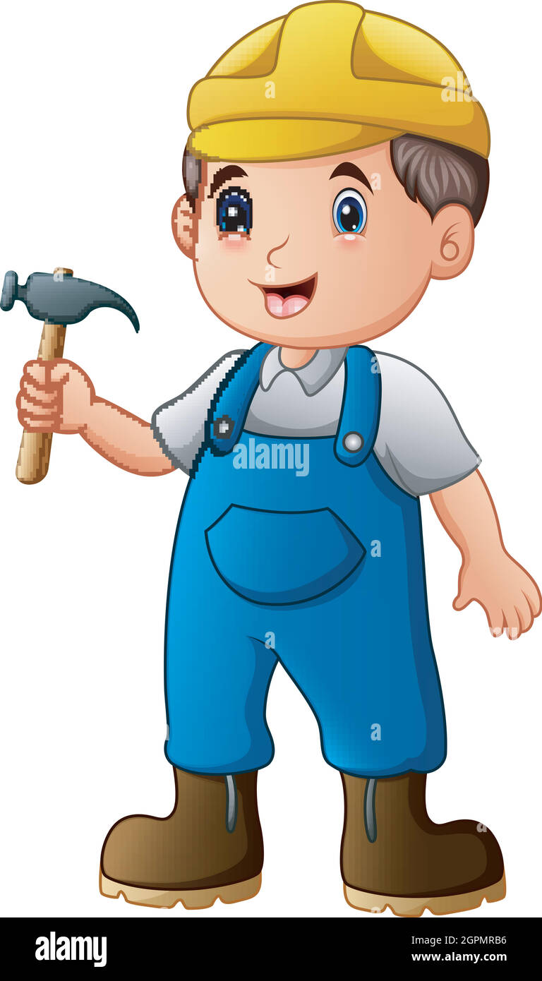 Cartoon construction worker with hammer Stock Vector