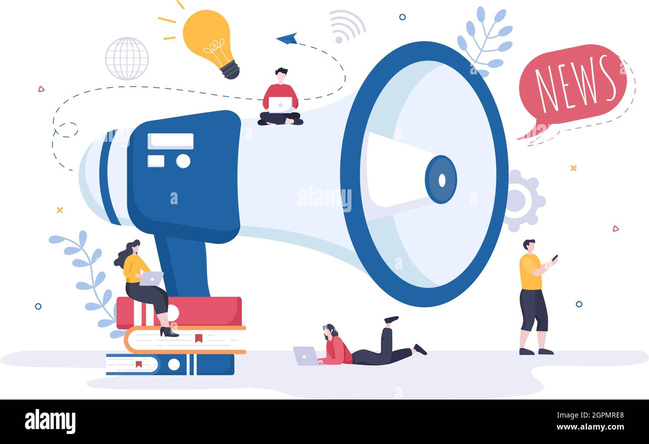 Breaking News Reporter Background Vector Illustration With Broadcaster or Journalist on the