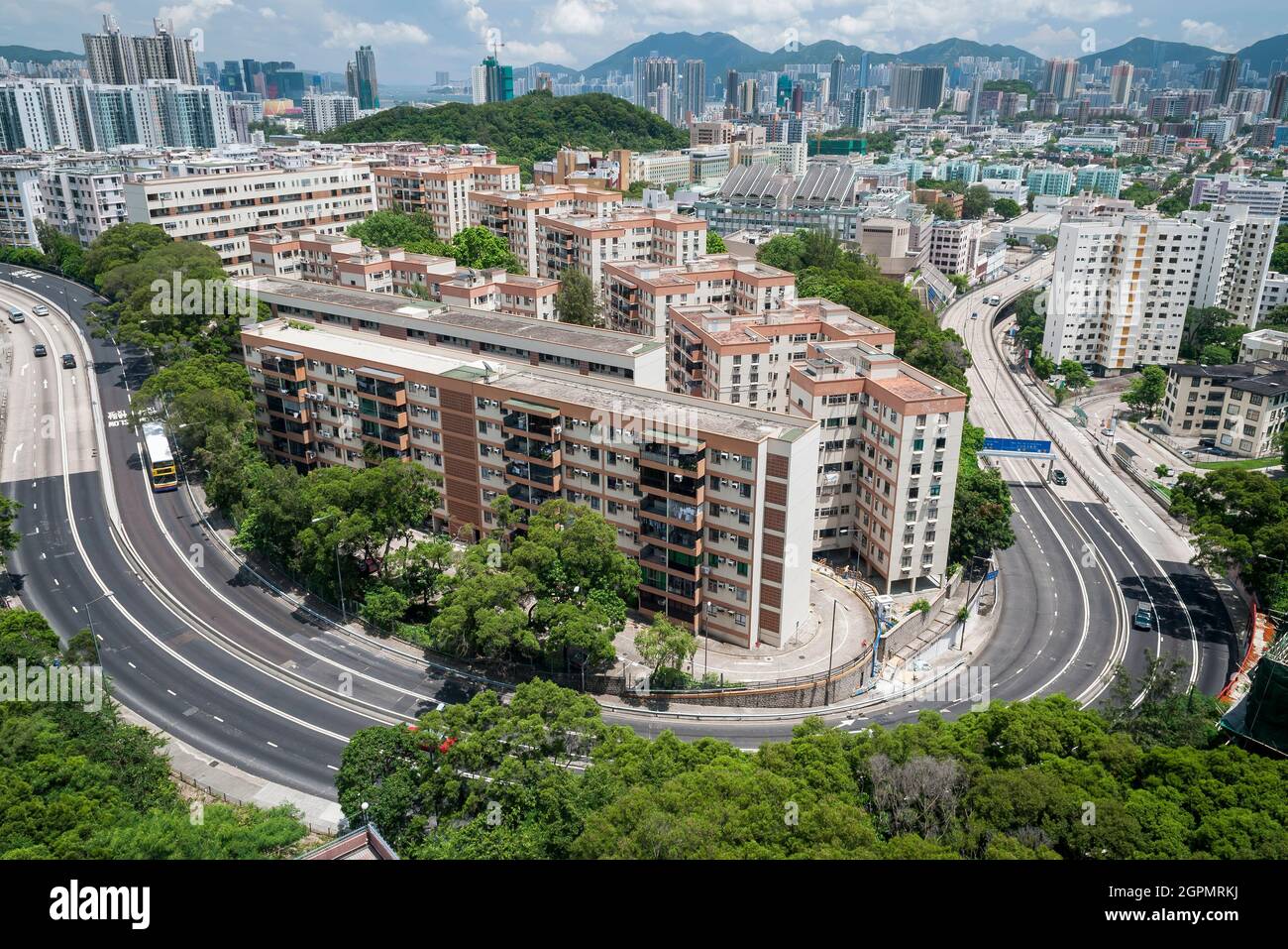 Waterloo Road climbs Beacon Hill from the flat Kowloon Peninsula, with ...