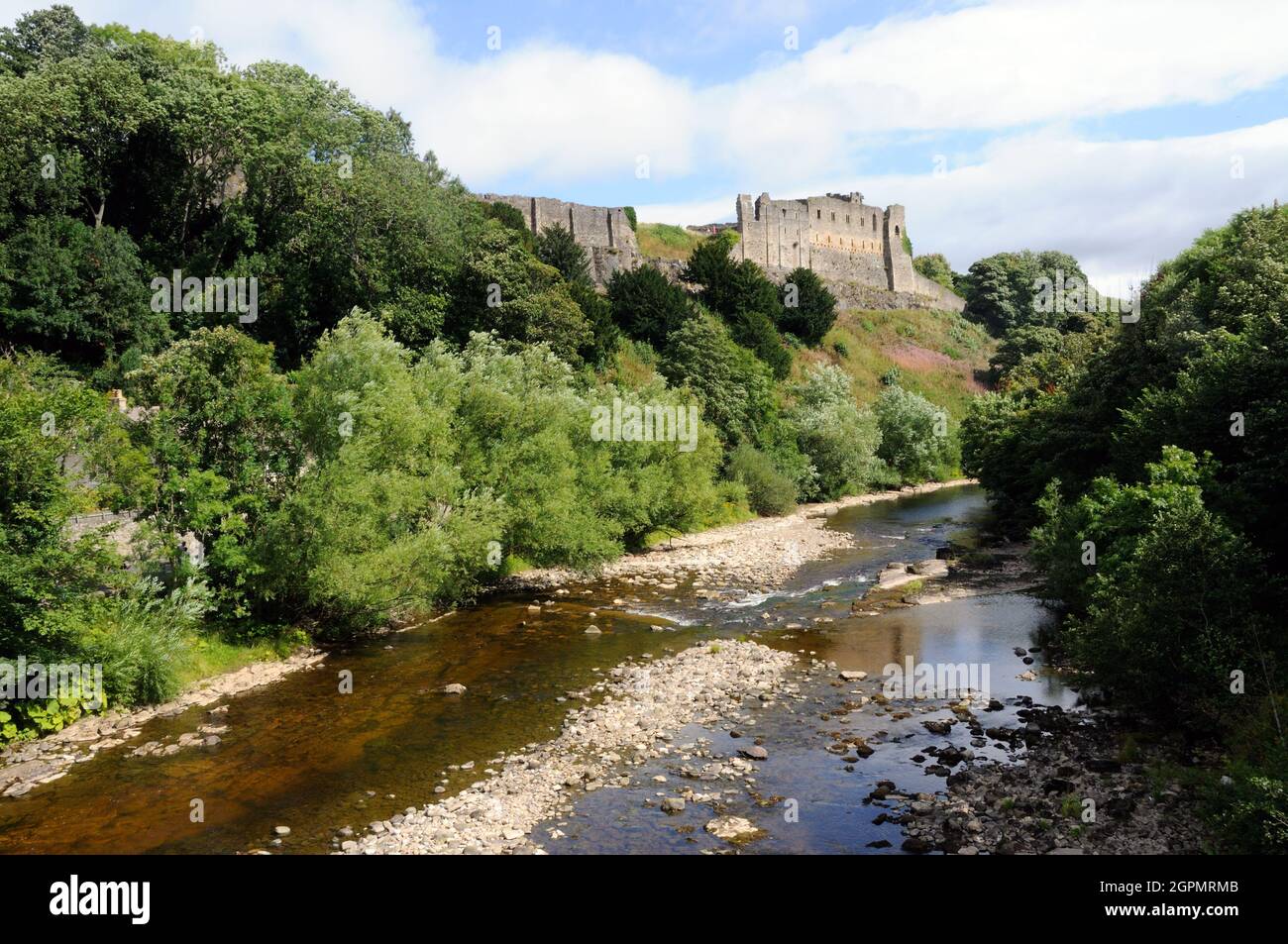 Part of the ruins of Richmond Castle, rising above the River Swale in Richmond, Yorkshire, England Stock Photo