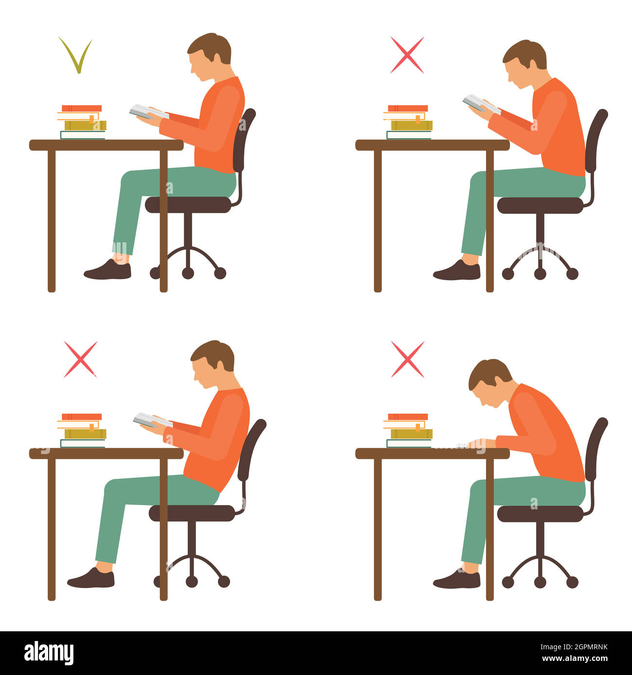 Ergonomics Correct And Incorrect Sitting Posture When Using A Computer  Stock Illustration - Download Image Now - iStock