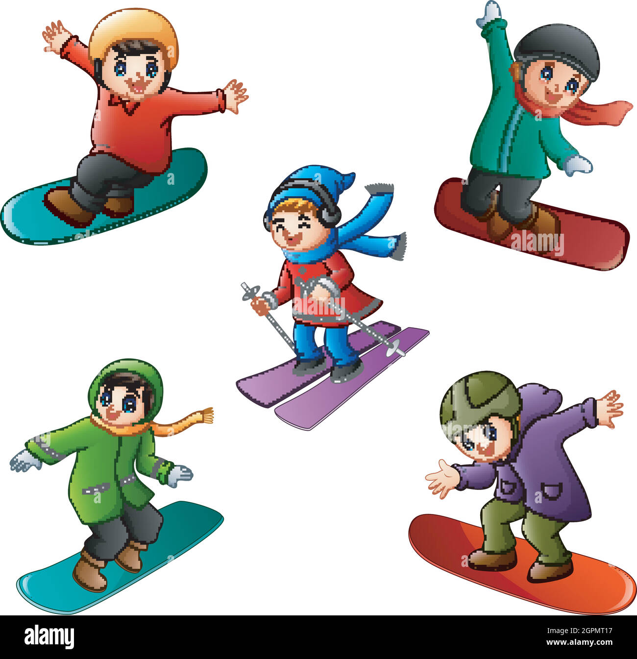 Vector illustration of Funny kids play winter sports Stock Vector