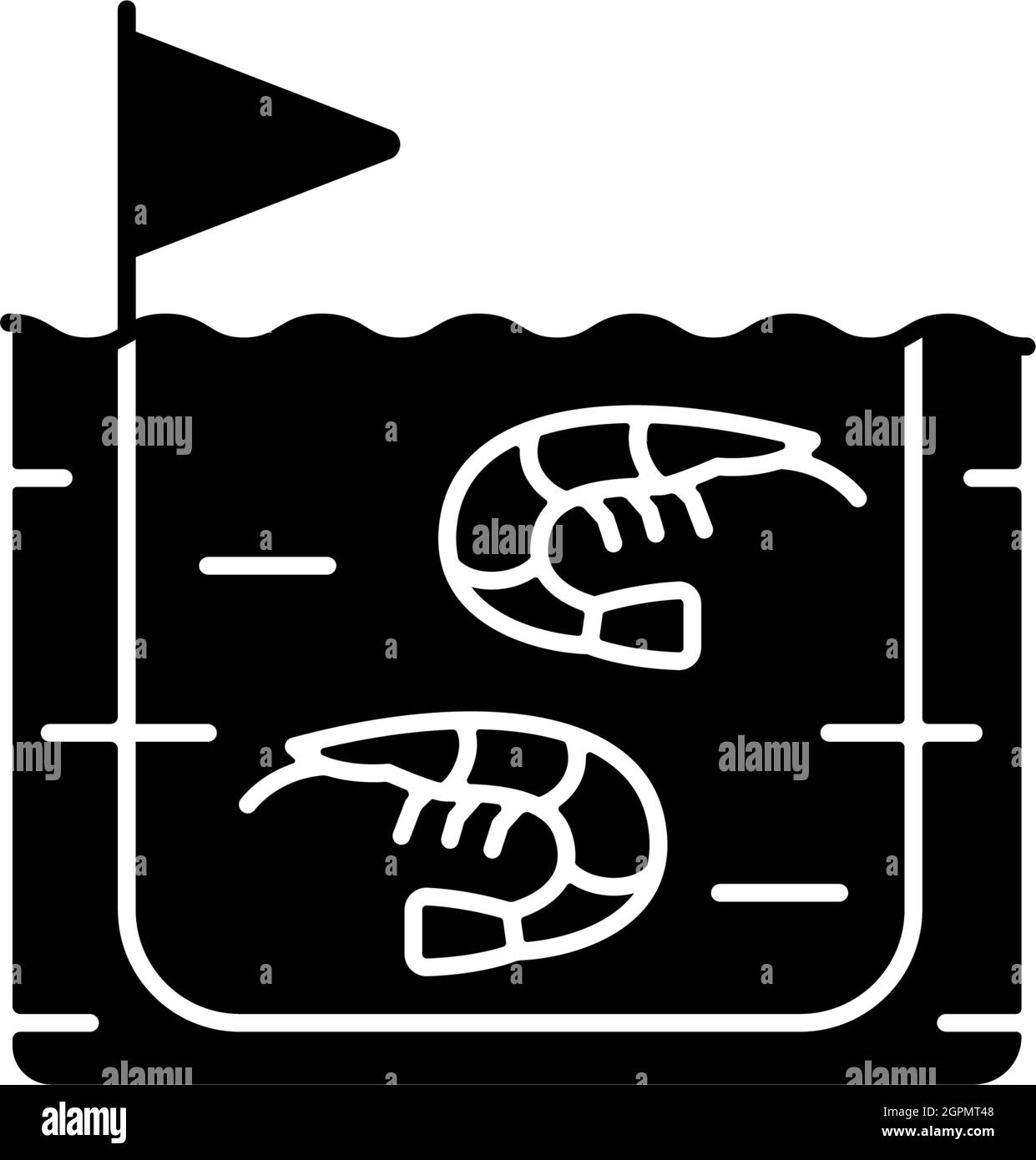 Shrimp farming black glyph icon Stock Vector