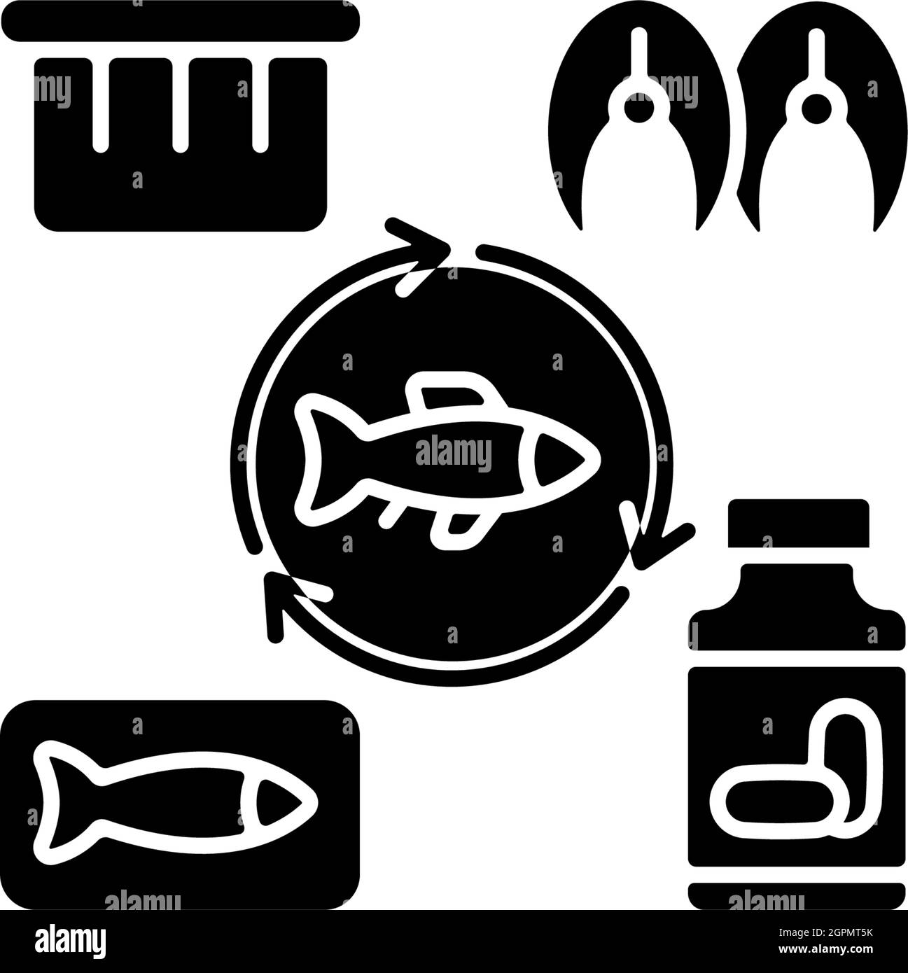 Producing fish products black glyph icon Stock Vector