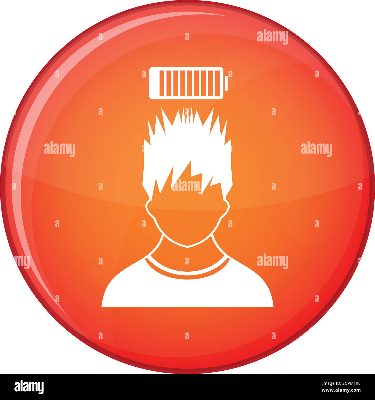 Man with low battery over head icon, flat style Stock Vector