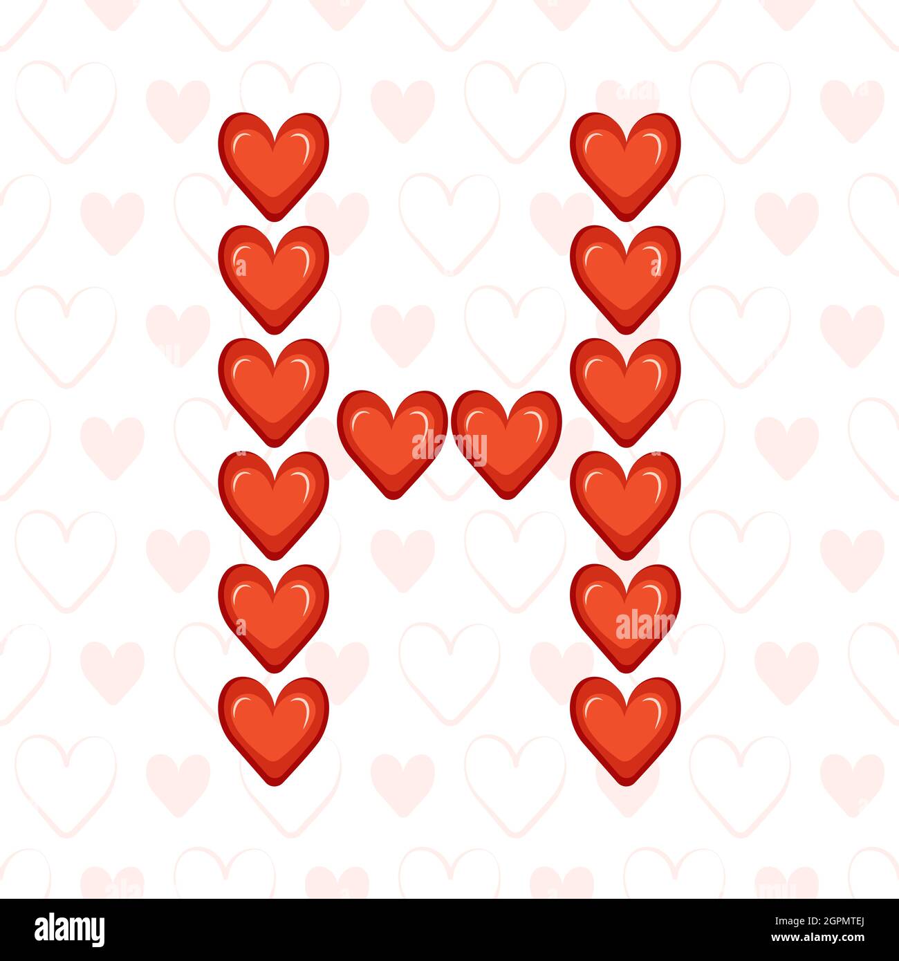 Letter H from red hearts on seamless pattern with love symbol ...