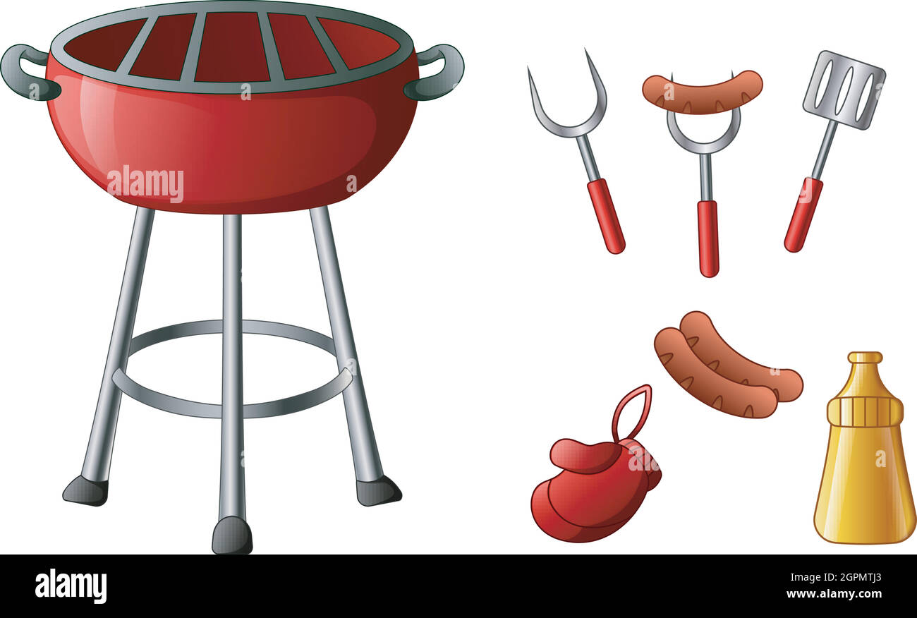 Set of barbecue tools isolated on white background Stock Vector