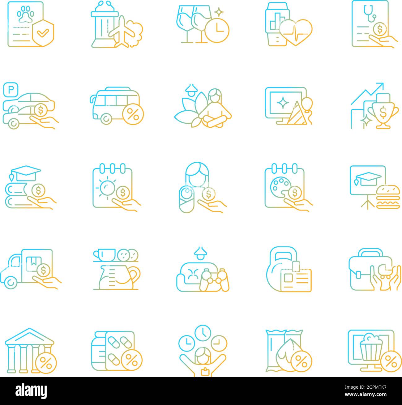 Employee perks and bonuses gradient linear vector icons set Stock ...