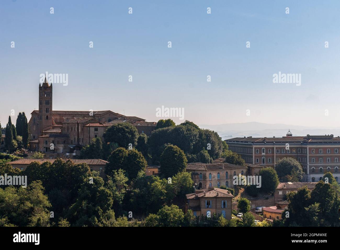 High angle view of the city of Siena and tuscan hills. Daylight. Copy space Stock Photo